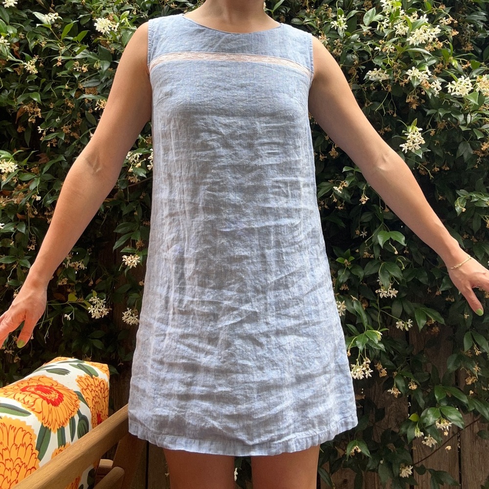 Vintage Blue Linen Shift Dress